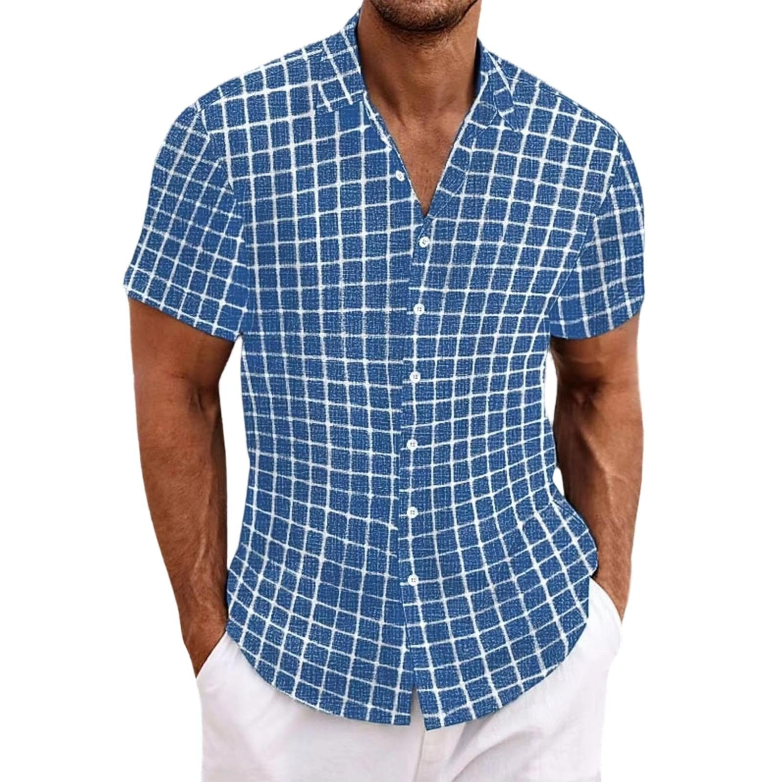 CHUMUD Men's Short Sleeve Button Down Shirt Plaid Button Up Shirts ...