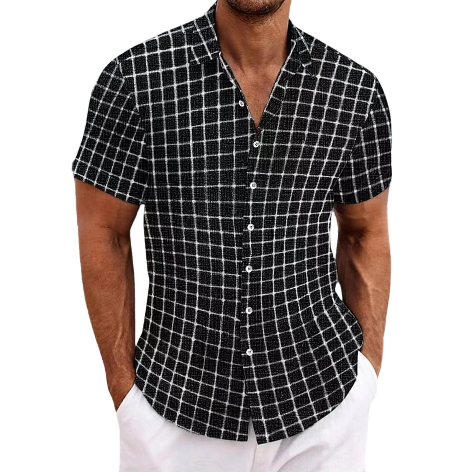 CHUMUD Men's Short Sleeve Button Down Shirt Plaid Button Up Shirts ...