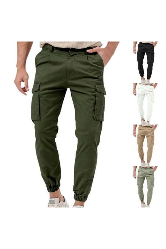 Men's Tactical Pants Water Resistant Ripstop Cargo Pants Lightweight Work Hiking Pants with Multi Pockets Relaxed Fit Elastic Waist Trousers Outdoor Apparel