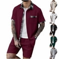 thumbnail image 1 of CHUMUD Mens 2 Piece Outfit Set Tracksuits Button Down Shirts jJackets and Shorts Summer Beach Vacation Lounge Workout Short Sleeve Plaid Sets Everyday, 1 of 9