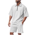 thumbnail image 1 of CHUMUD Mens 2 Piece Summer Outfits Classy Casual Half Zipper Collared Golf Shirt and Shorts Set Stretch 3/4 Sleeve Suit, 1 of 9