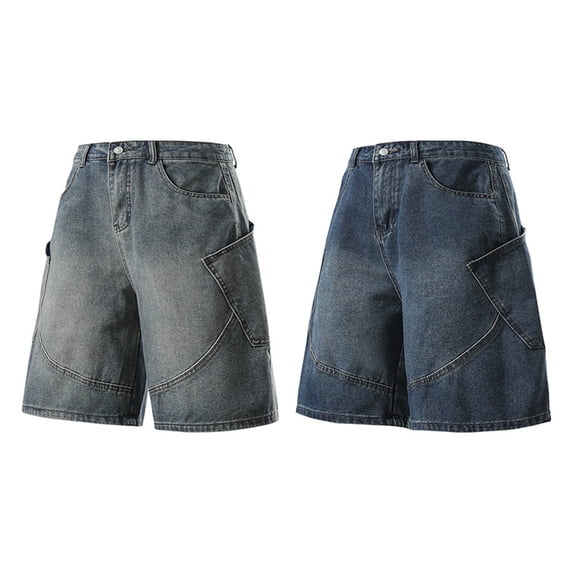 CHUMUD Mens Baggy Jean Shorts Loose Fit Vintage Denim Shorts Below Knee Elastic Waist Relaxed Fit Summer Casual Stretchy Cargo Shorts with Pockets