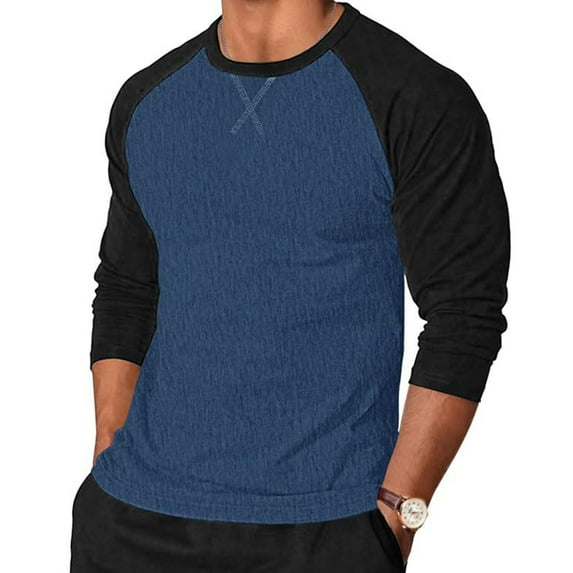 CHUMUD Mens Crewneck T-Shirt Long Sleeve Raglan Tee Shirt Stylish Patchwork Color Shirts Spring Fall Tops