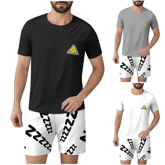 CHUMUD Mens Pajama Set Sleepwear Pjs Lightweight Short Sleeve Shirts Eastic Waisted Shorts Soft Breathable Fresh Sleep Sets Summer Loungewear