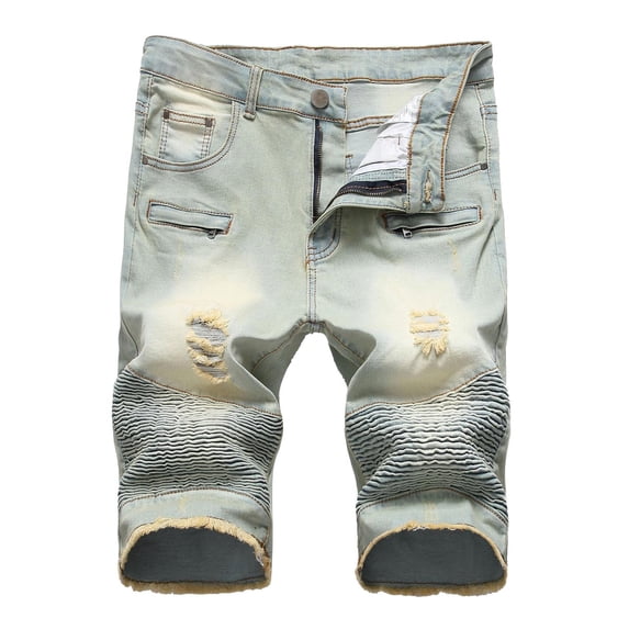 CHUMUD Mens Ripped Distressed Slim Fit Holes Denim Shorts Relaxed Fit Summer Casual Stretchy Shorts with Pockets (Avail for Big & Tall)