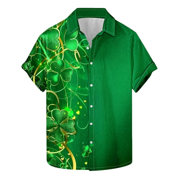 CHUMUD Mens St. Patrick's Day Shirt Hawaiian Shirts Clover Printed Short Sleeve Beach Top Summer Casual (Avail for Plus Size)