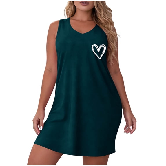 CHUMUD Nightgowns for Women Sleeveless Tank Sleepdress Soft Pajama Dress Hearts Pjs Summer Casual Lounge Mini Dress