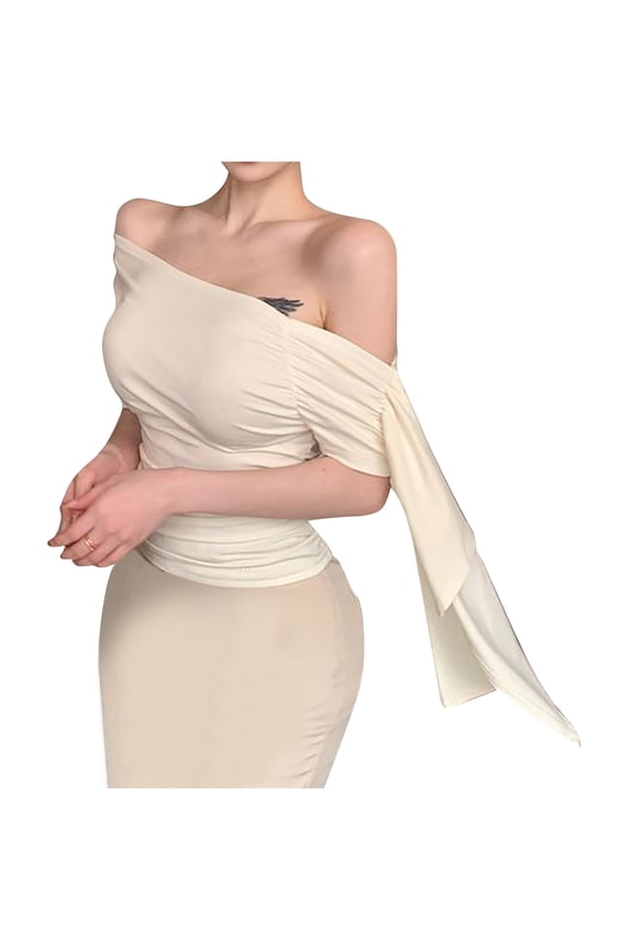 Off The Shoulder Tops for Women Asymmetrical Neck Tie Ruched Going Out Slim Fit Solid Y2K Summer Tops