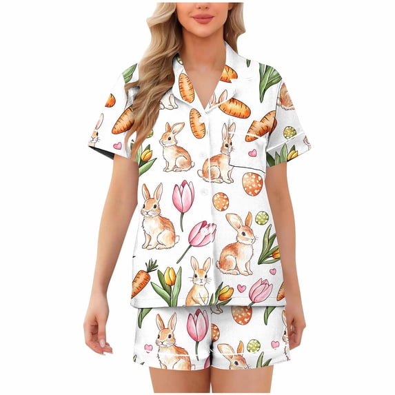 CHUMUD Pajamas Set for Women 2 Piece Shorts Pj Set Short Sleeve Shirts Sleepwear Button Down Pjs Soft Lounge Sets Summer Pajama