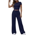 thumbnail image 1 of CHUMUD Pant Suits for Women Summer Casual 2 Piece Sets Short Sleeve Crop T Shirts Top and Wide Leg Pants Trousers Matching Sets Going Out, 1 of 8