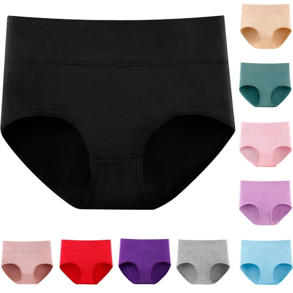 CHUMUD Plus Size Cotton Underwear for Women High Waisted Full Coverage Briefs Solid Soft Strech Breathable Tummy Control Panties