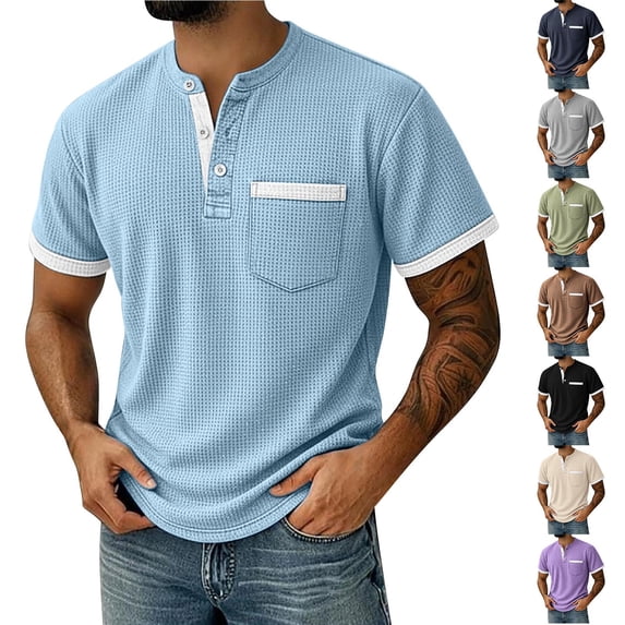 CHUMUD Pocket T Shirts for Man Short Sleeve Soft V Neck Casual Summer Half Button Basic Tee Shirts