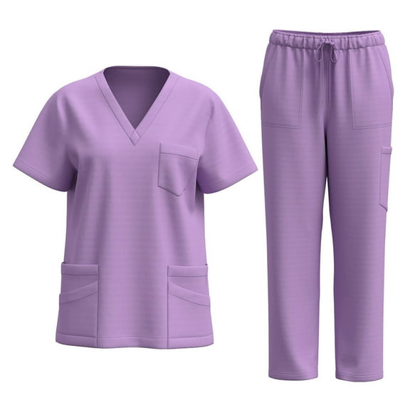 CHUMUD Scrubs Set for Women, Nurse Uniform V-Neck Top and Drawstring Scrub Pants with Multi Pocket Nurse Workwear