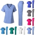 thumbnail image 1 of CHUMUD Scrubs Set for Women Petite Nursing Medical Uniform Stretchy Workwear Short Sleeve V-Neck Top & Straight Leg Cargo Pants with Pockets, 1 of 3