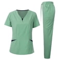 thumbnail image 1 of CHUMUD Scrubs Set for Women Petite Nursing Medical Uniform Stretchy Workwear Short Sleeve V-Neck Top & Straight Leg Cargo Pants with Pockets, 1 of 2