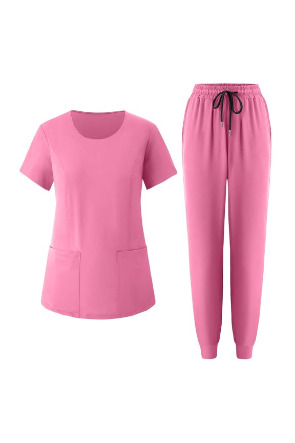 Scrubs for Women Set - Stretch Crew Neck Scrub Top & Jogger Pants with Multi Pockets Nurse Workwear