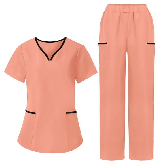 CHUMUD Scrubs for Women Set - Stretch V-Neck Scrub Top & Wide Leg Cargo Pants with Multi Pockets Nurse Workwear