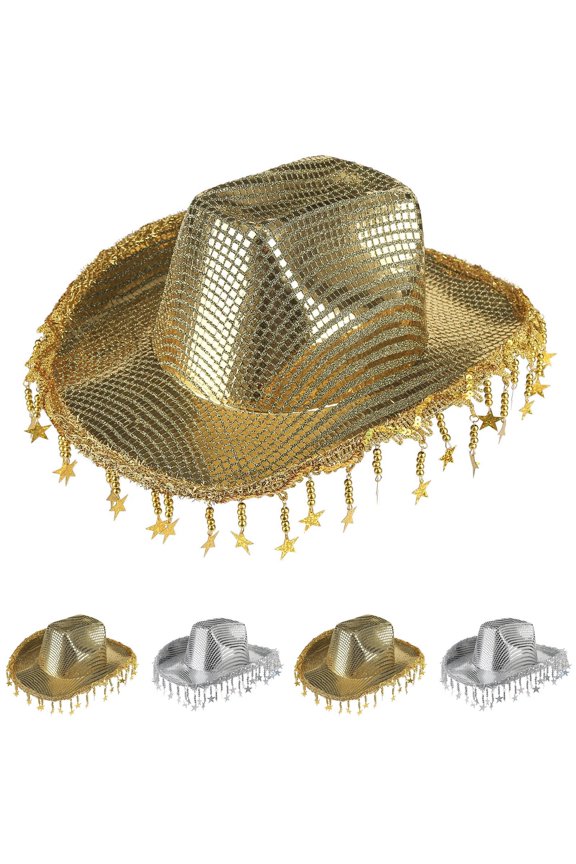 Shimmering Fringes for Men Woman Breathable Hats with Fringes Banquets Party Photography Hat Gray