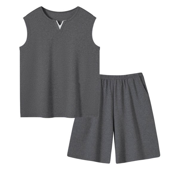 CHUMUD Shorts Sets for Men 2 Piece Outfits Cotton Tracksuits Summer Matching Set Sleeveless Tank Top Elastic Waist Shorts Set Casual Athletic (Avail for Big & Tall)