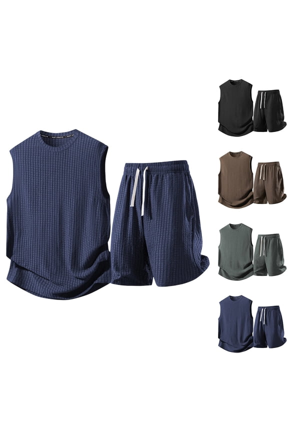 Shorts Sets for Men 2 Piece Outfits Summer Matching Set Sleeveless Tank Top Drawstring Shorts Set Casual Athletic Tracksuits