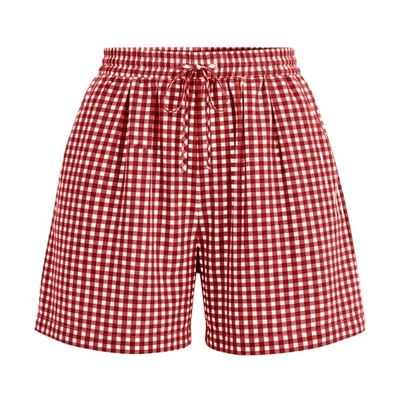 CHUMUD Shorts for Women Drawstring High Waist Plaid Shorts Running Gym Breathable Shorts