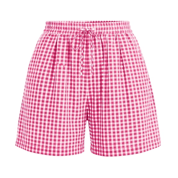 CHUMUD Shorts for Women Drawstring High Waist Plaid Shorts Running Gym Breathable Shorts
