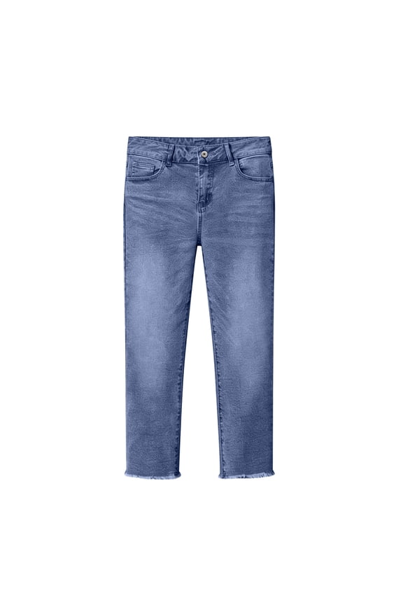 Skinny Jeans for Women Slim Leg Trendy Denim Pants Mid Rise Stretchy Brushed Hem Capri Pants