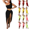 thumbnail image 1 of CHUMUD Skirt Sets for Women 2 Piece Outfits Summer Matching Set Sleeveless One Shoulder Crop Top Side Split Draped Ruched Maxi Skirt Set Vacation, 1 of 8