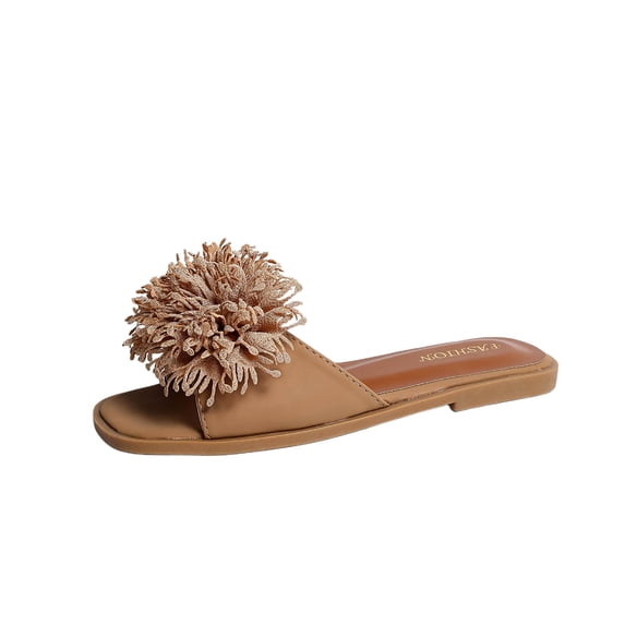CHUMUD Slippers for Women Outdoor Feather Decor Flat Slide Sandals ...