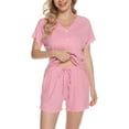 thumbnail image 1 of CHUMUD Soft Knit Pajamas Set Womens Button V Neck Short Sleeve Tops and Drawstring Waist Shorts Sleepwear 2 Piece Pj Sets, 1 of 8