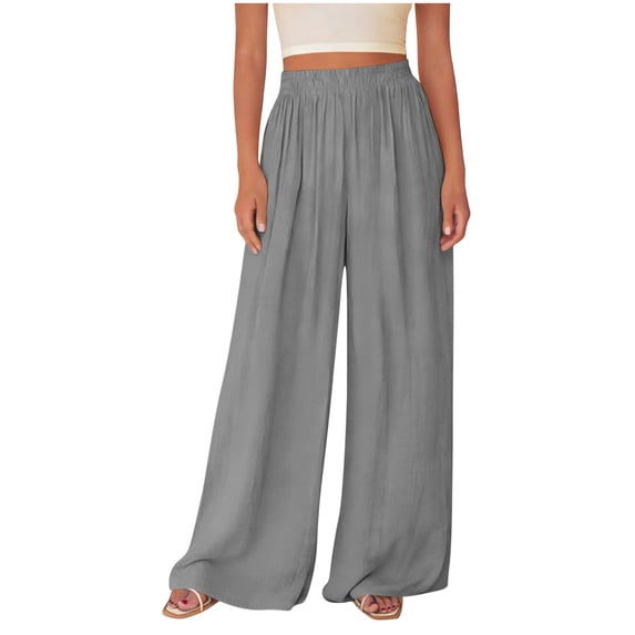 CHUMUD Soft Wide Leg Pants for Petite Women High Waist Casual Relaxed Pants with Pockets