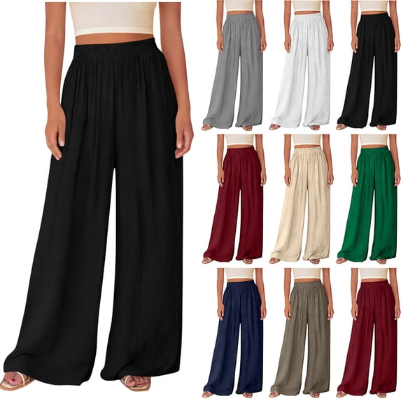 CHUMUD Soft Wide Leg Pants for Petite Women High Waist Casual Relaxed Pants with Pockets