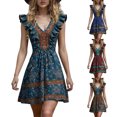 thumbnail image 1 of CHUMUD Summer Dresses for Women Boho Floral Sleeveless Mini Dress V-Neck A-Line Retro Short Dress Vacation, 1 of 6