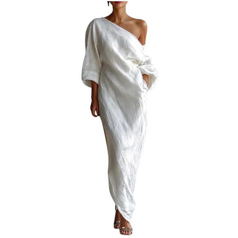 one shoulder dolman sleeve dress CHUMUD Summer Dresses for Women One Shoulder Dolman Sleeve Maxi Dress,  Casual Cocktail Wedding Guest Dress Travel Outfits