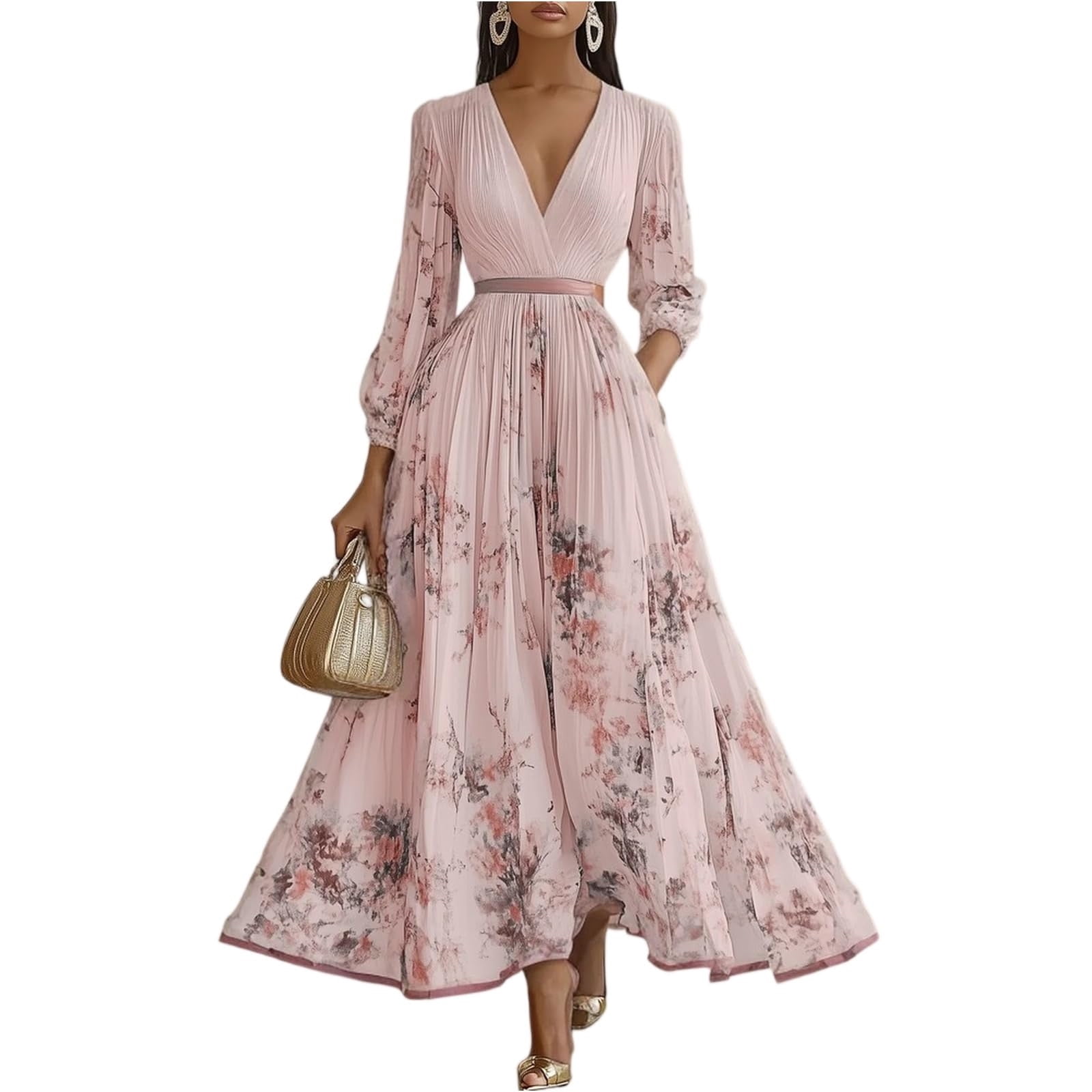 formal floral wedding guest dress The Petronella | Green Sheath Crew Neck Maxi Dress featuring a flattering V Modest Tea Length Floral Wedding