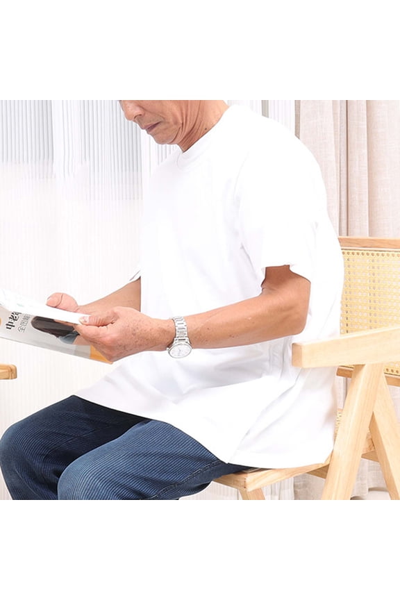 T-Shirts for Elder Men Full-Front Snap-Front Post-Surgery Short Sleeve Crew Neck Top Summer