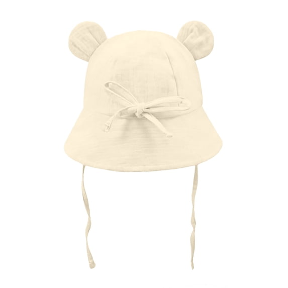 CHUMUD Toddler Sun Hat, Baby Bucket Hat with Bear Ears, Cotton Muslin Breathable Hat with Chin Strap for Girls Boys 1-3 Years Old