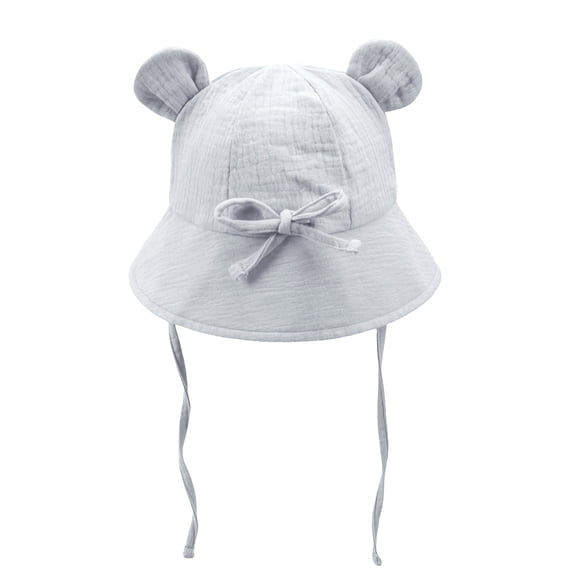 CHUMUD Toddler Sun Hat, Baby Bucket Hat with Bear Ears, Cotton Muslin Breathable Hat with Chin Strap for Girls Boys 1-3 Years Old