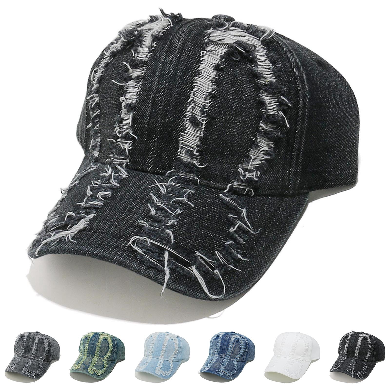 CHUMUD Trendy Distressed Denim Baseball Caps Frayed Jean Ripped Hole ...