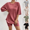 thumbnail image 1 of CHUMUD Two Piece Sets for Women Petite Summer Outfits Short Sleeve Crew Neck Tees Shorts Casual Ribbed Set Lounge Loose, 1 of 5
