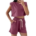 thumbnail image 1 of CHUMUD Two Piece Sets for Women Petite Summer Outfits Sleeveless Crew Neck Crop Tank Shorts Casual Set with Pockets, 1 of 8