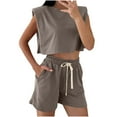 thumbnail image 1 of CHUMUD Two Piece Sets for Women Petite Summer Outfits Sleeveless Crew Neck Crop Tank Shorts Casual Set with Pockets, 1 of 8