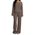 thumbnail image 1 of CHUMUD Two Piece Sets for Women Petite Wide Leg Pants Set Summer Outfits Long Sleeve Top Trousers Lounge Matching Sets Casual Going Out, 1 of 6