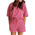 thumbnail image 1 of CHUMUD Two Piece Sets for Women Summer Outfits 3/4 Sleeve Crew Neck Tees Shorts with Pockets Casual Plaid Set Lounge Loose, 1 of 8