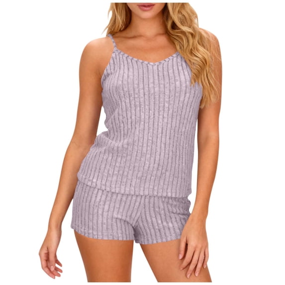 CHUMUD Two Piece Sets for Women Summer Outfits Lounge Sets Sleeveless Spaghetti Strap Cami V Neck Ribbed Tank Tops Shorts Casual
