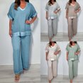thumbnail image 1 of CHUMUD Two Piece Sets for Women Summer Outfits Short Sleeve V Neck T Shirts Wide Leg Pants Trousers Casual Going Out (Avail for Plus Size), 1 of 8