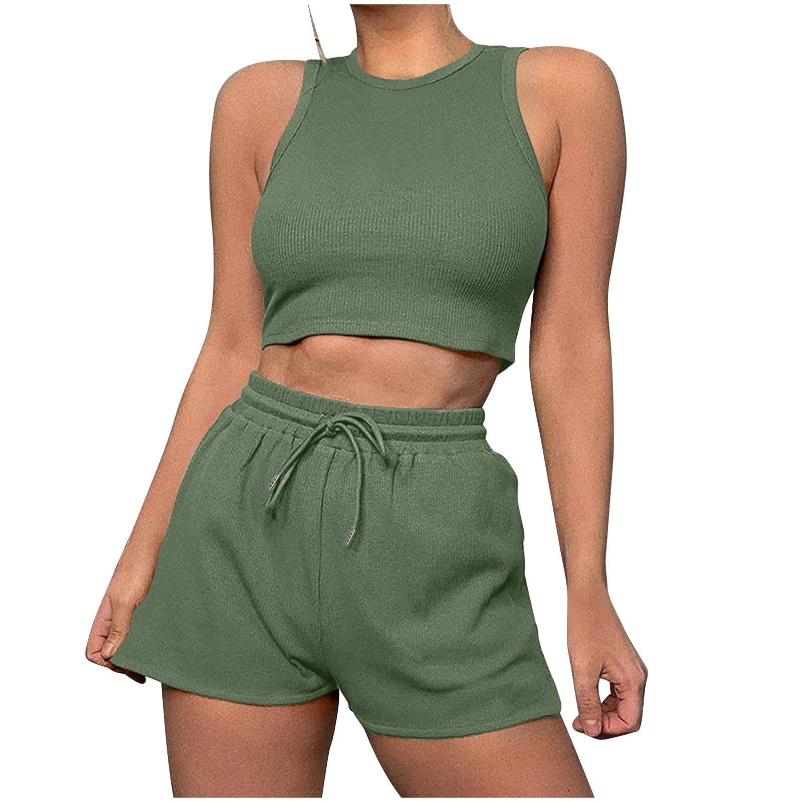 CHUMUD Two Piece Sets for Women Summer Outfits Sleeveless Crew Neck ...