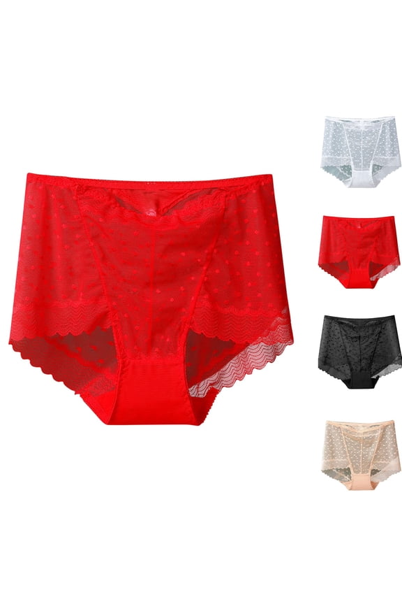 Underwear for Women High Waisted Full Coverage Briefs Soft Mesh Lace Underpants