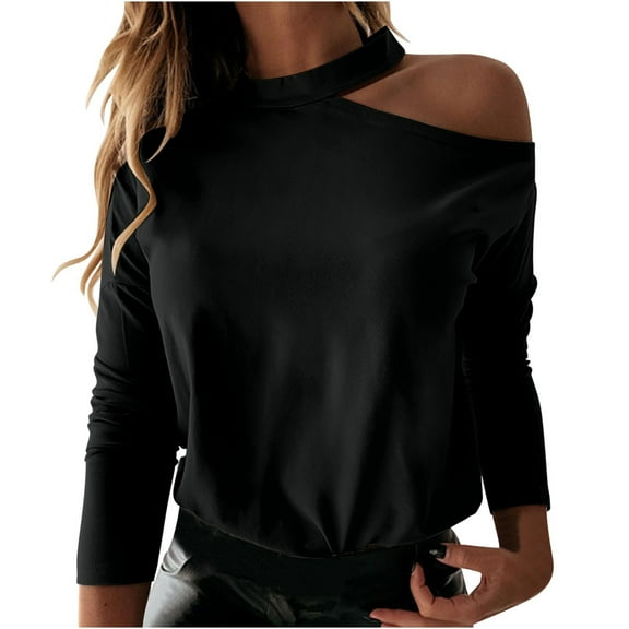 CHUMUD Women Off Shoulder Blouses Long Sleeve Halter Neck Top Casual Fitted Shirts Elegant Ladies Work Outdoor Date