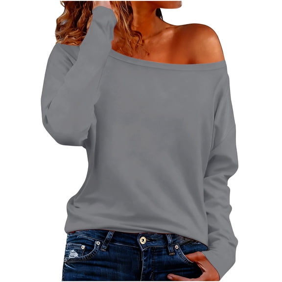 CHUMUD Women Off Shoulder Tops Long Sleeve Blouses Loose Fitted Shirts Basic Tee Everyday S-3XL